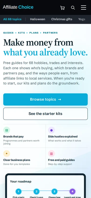 The Affiliate Choice homepage on a phone
