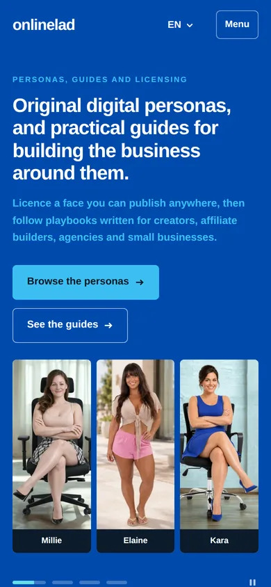 The onlinelad homepage on a phone